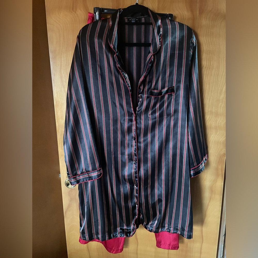 Striped Black and Red Satin Shirt with Red Satin Pants